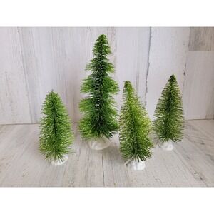 Glitter green pine tree Xmas village accessory set home decor bristle